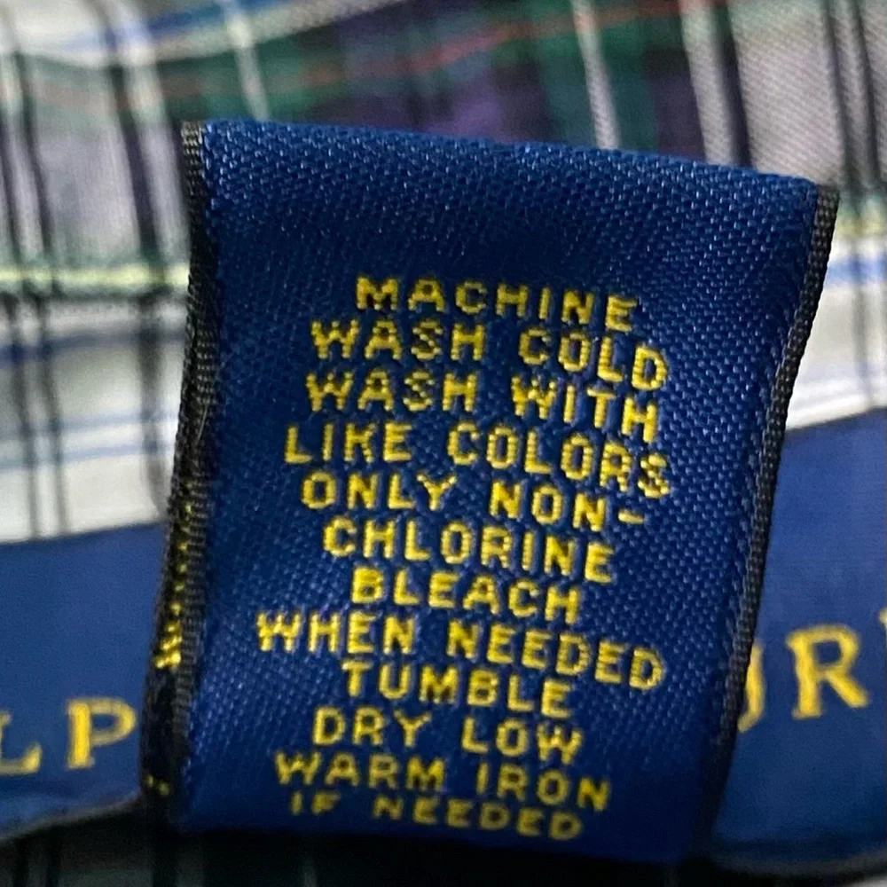 Ralph Lauren Boys’ Sz XL (18-20) Navy/Green‎ Plaid Cotton Oxford Shirt
